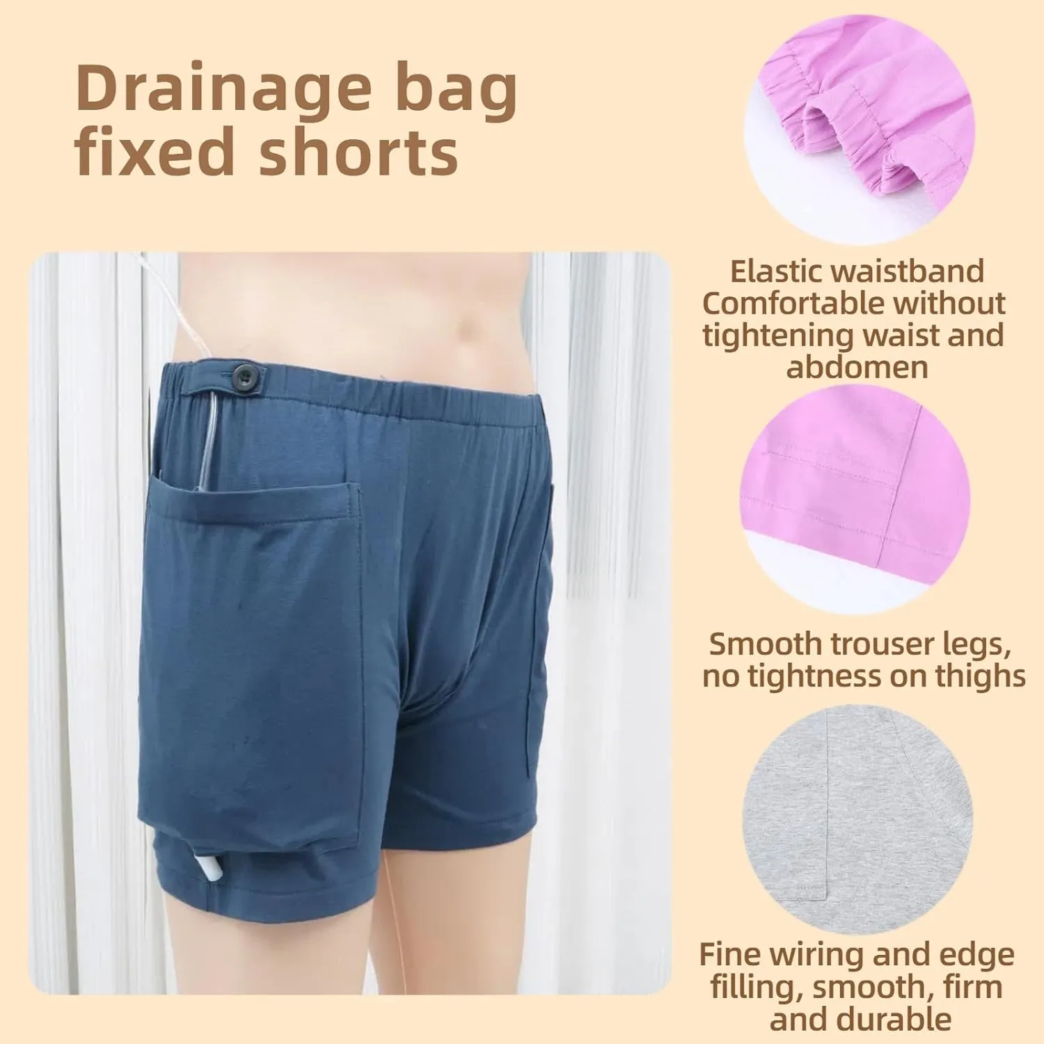 Drainage Bag Fixed Shorts, enteronephritis, Bladder Urethra, Rectal Stoma postoperative Care Underwear(Gray,XXL)