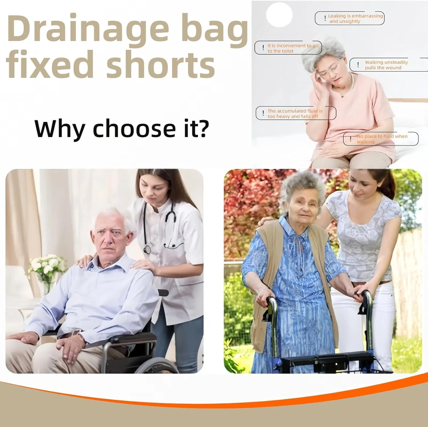 Drainage Bag Fixed Shorts, enteronephritis, Bladder Urethra, Rectal Stoma postoperative Care Underwear(Gray,XXL)