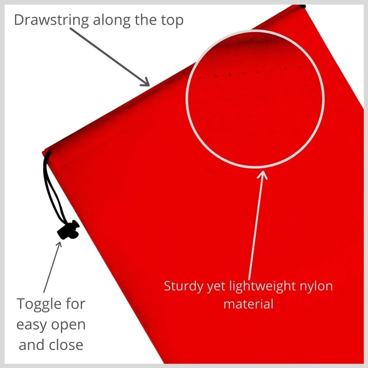 Drawstring Bag - Nylon Cinch and Ditty Stuff Pouch with Toggle (10 x 15-12 pack, Red)