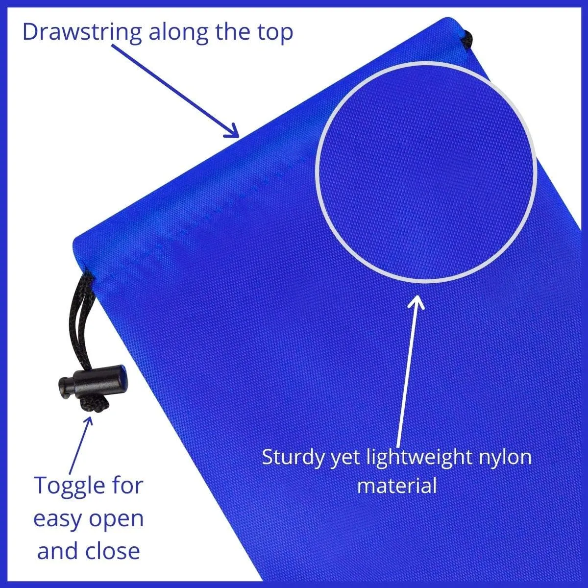 Drawstring Bag - Nylon Cinch and Ditty Stuff Pouch with Toggle (6 x 8-12 pack, Blue)