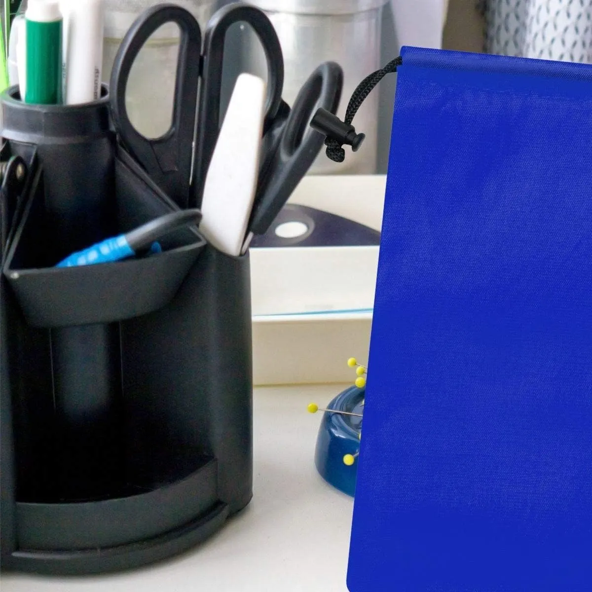 Drawstring Bag - Nylon Cinch and Ditty Stuff Pouch with Toggle (6 x 8-12 pack, Blue)
