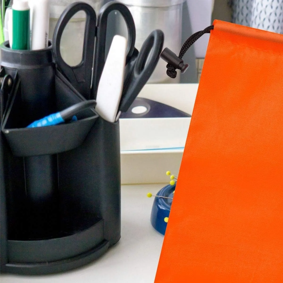 Drawstring Bag - Nylon Cinch and Ditty Stuff Pouch with Toggle (6 x 8-12 pack, Orange)