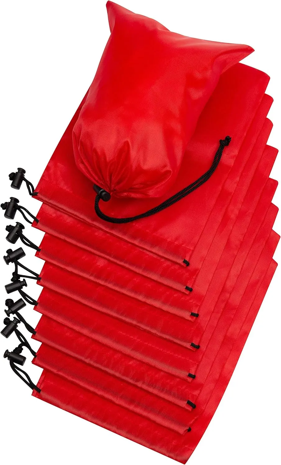 Drawstring Bag - Nylon Cinch and Ditty Stuff Pouch with Toggle (6 x 8-12 pack, Red)