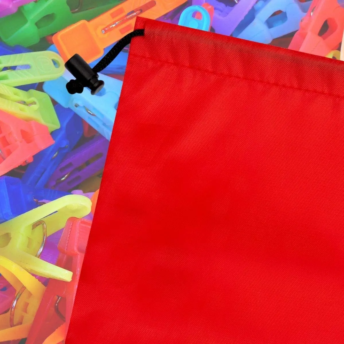 Drawstring Bag - Nylon Cinch and Ditty Stuff Pouch with Toggle (6 x 8-12 pack, Red)
