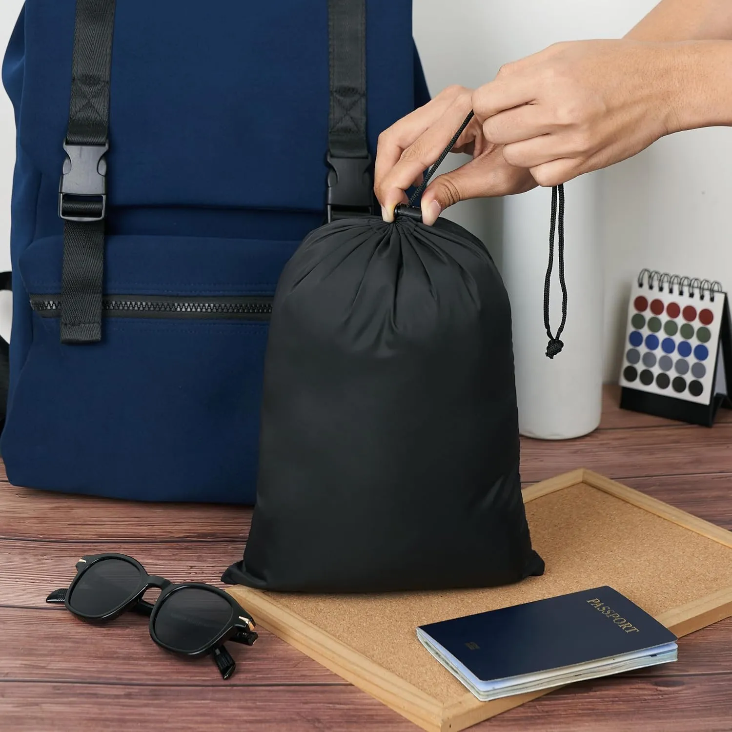 Drawstring Bag - UltraLight Nylon Cinch and Ditty Pouch For Home, Office, Outdoor (5 pack, Black) (Black, 9 x 12 inch)