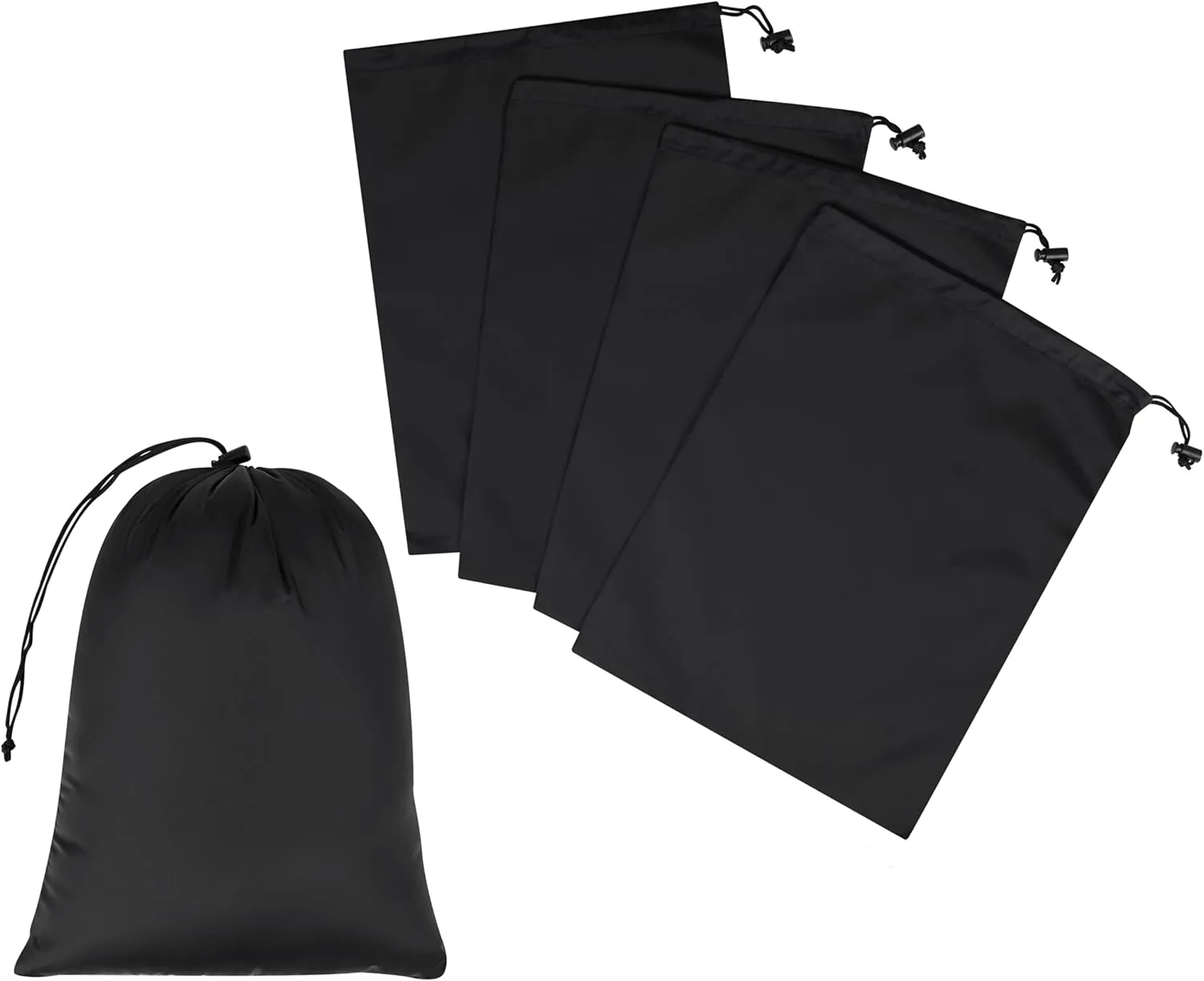 Drawstring Bag - UltraLight Nylon Cinch and Ditty Pouch For Home, Office, Outdoor (5 pack, Black) (Black, 9 x 12 inch)