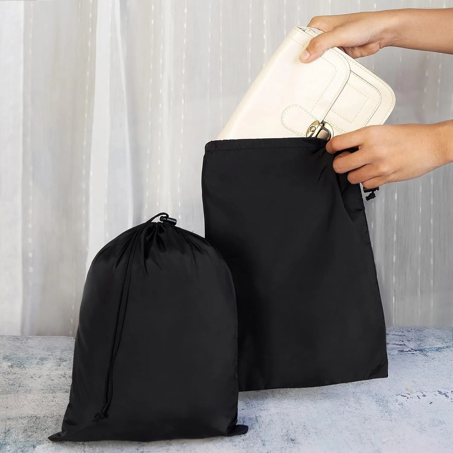 Drawstring Bag - UltraLight Nylon Cinch and Ditty Pouch For Home, Office, Outdoor (5 pack, Black) (Black, 9 x 12 inch)