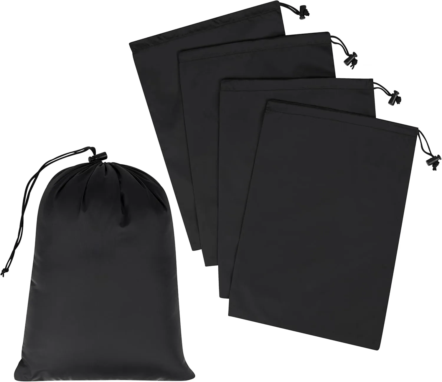 Drawstring Bag - UltraLight Nylon Cinch and Ditty Pouch For Travel, Office, Workout (5 pack, Black, 8 x 11 inch)