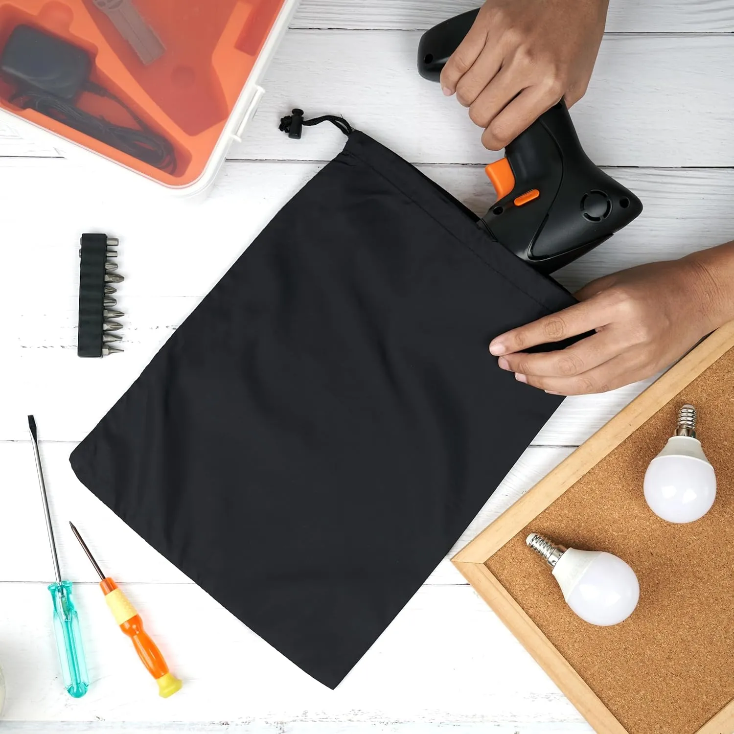 Drawstring Bag - UltraLight Nylon Cinch and Ditty Pouch For Travel, Office, Workout (5 pack, Black, 8 x 11 inch)