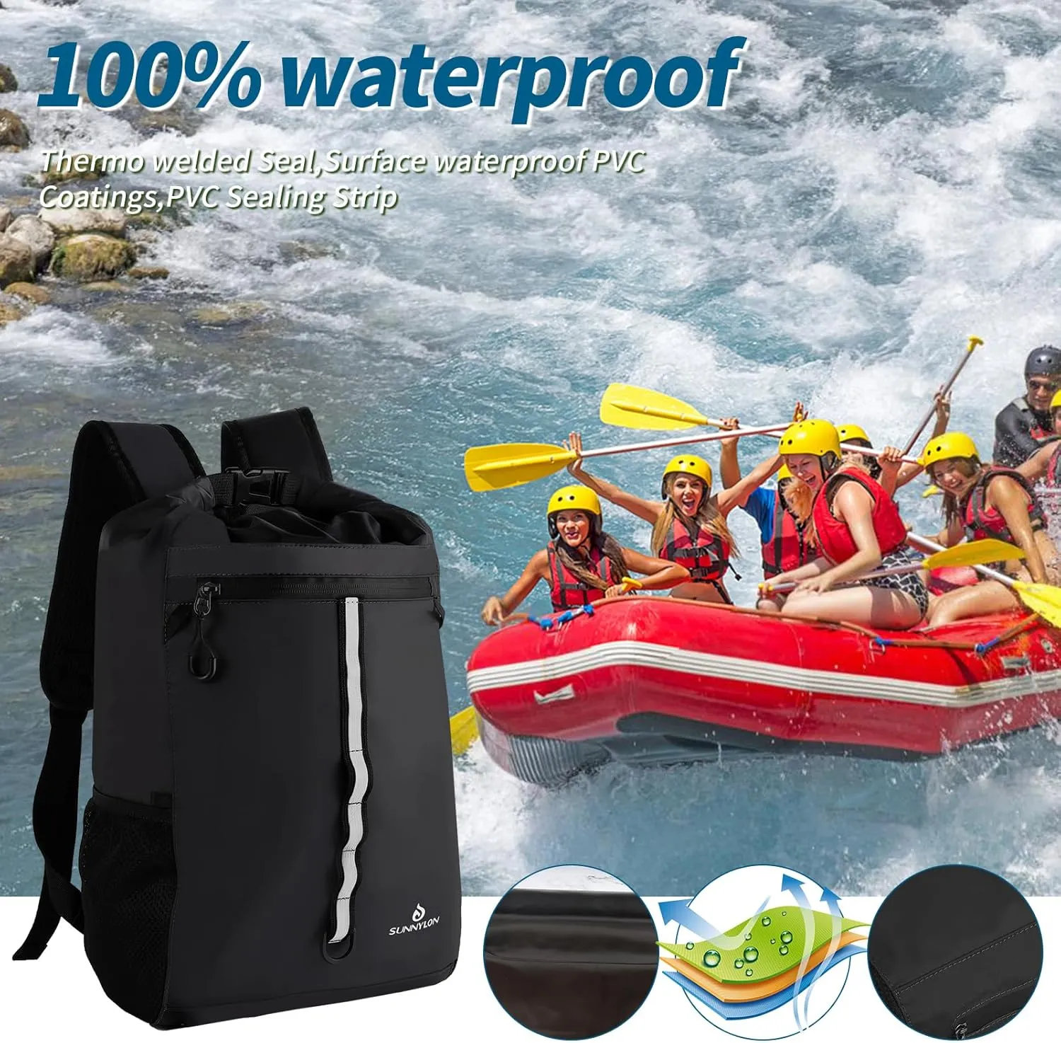 Dry Bag Backpack,20L Dry bags Waterproof Kayaking with Waist Pouch and Phone Case,Waterproof Backpack Marine dry bag for Kayaking,Beach,Rafting, Boating,Hiking,Camping and Fishing (Black)
