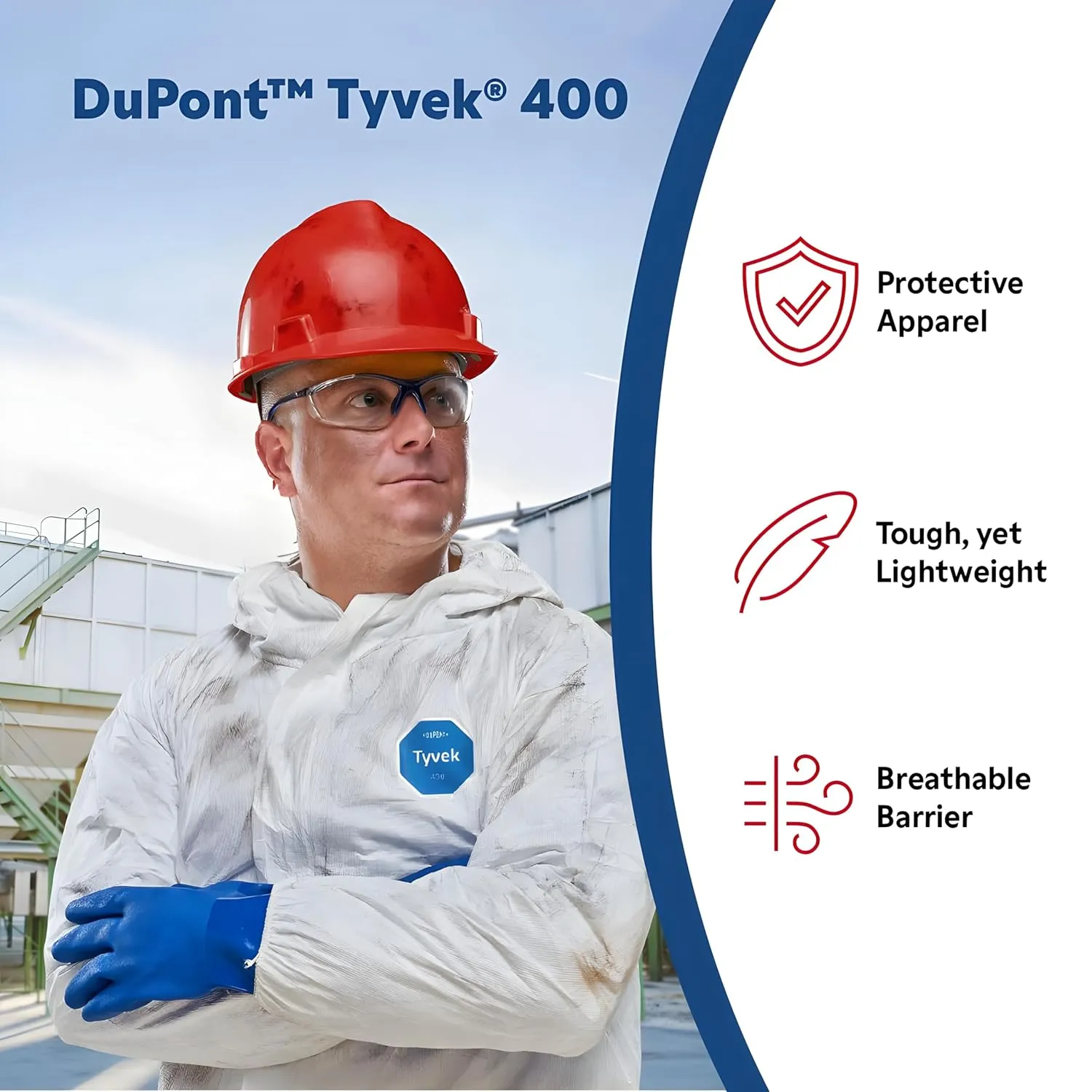 DuPont Tyvek 400 Disposable Protective Pant with Elastic Waist, White, Large, 50-Pack