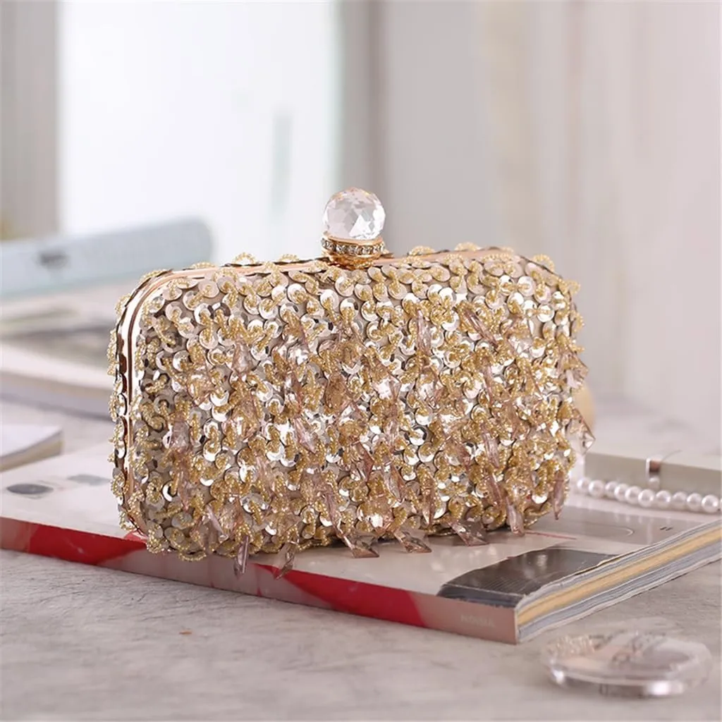 E-commerce source new women's beaded dinner bag clutch bag hard box small square bag ladies dress bag