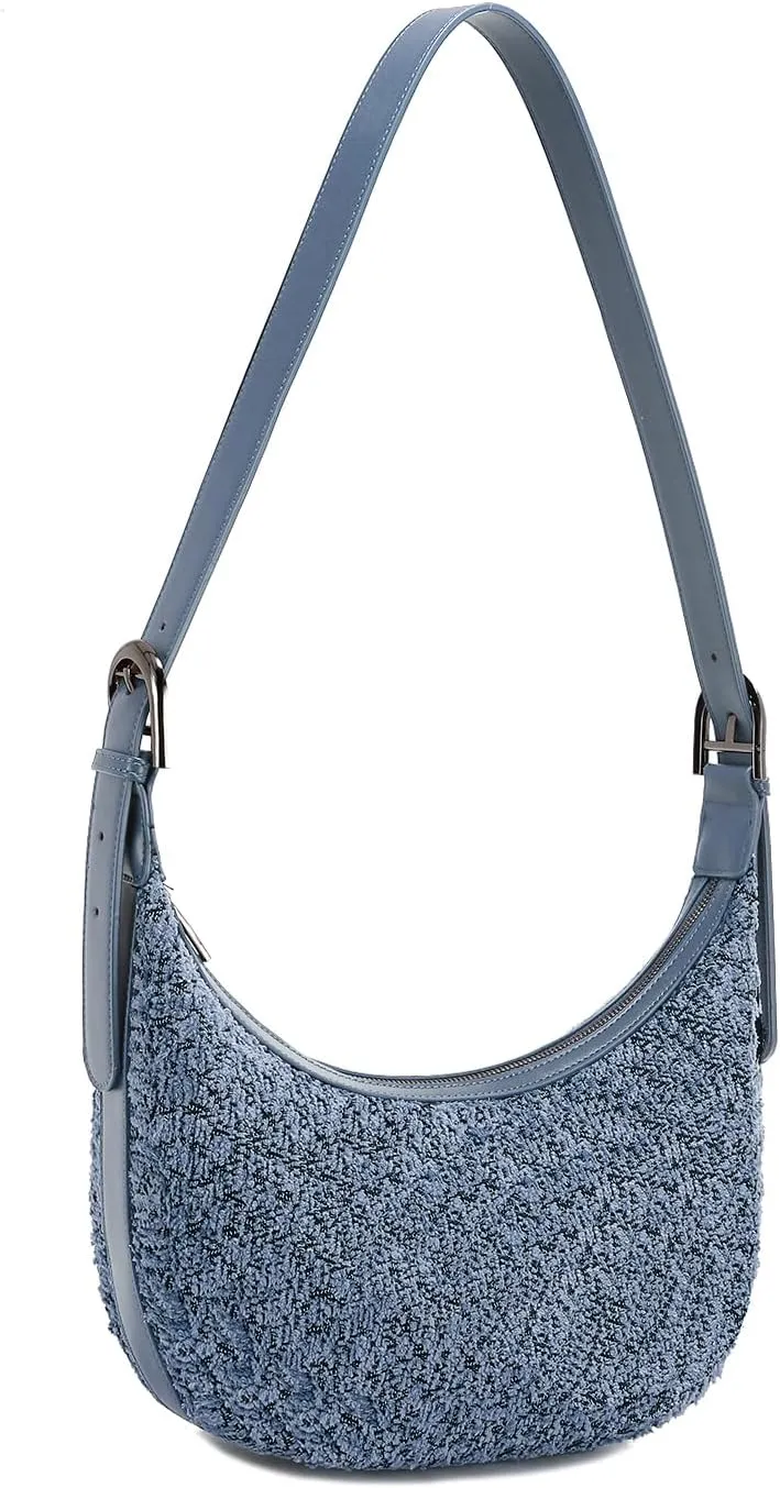 E Sherpa Shoulder Bag for Women Jacquard Fleece Hobo Tote Handbag Clutch Purse