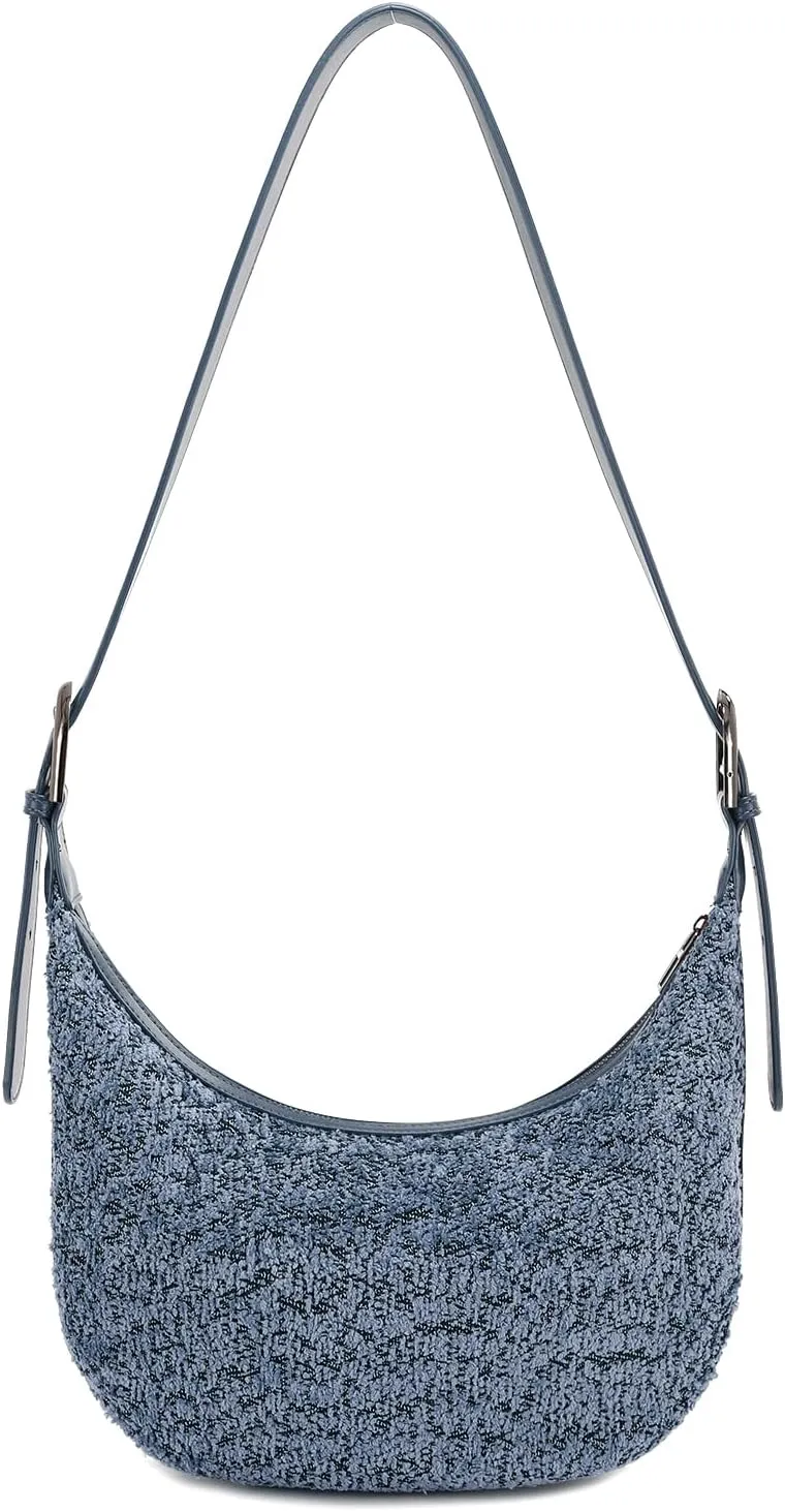 E Sherpa Shoulder Bag for Women Jacquard Fleece Hobo Tote Handbag Clutch Purse