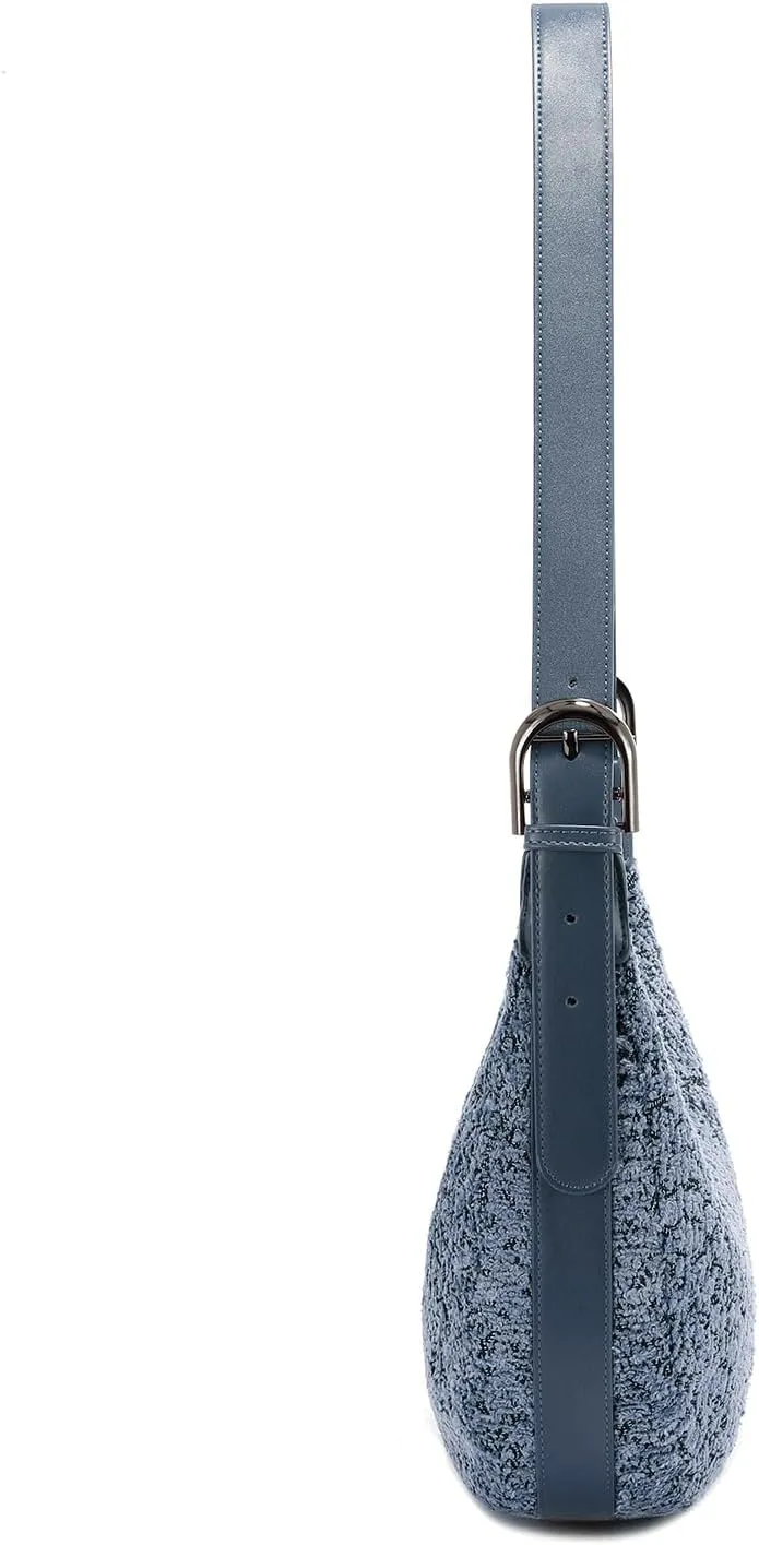 E Sherpa Shoulder Bag for Women Jacquard Fleece Hobo Tote Handbag Clutch Purse