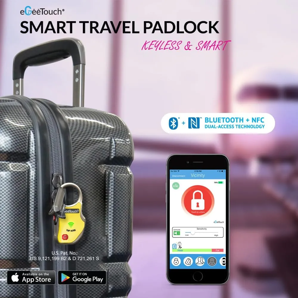 eGeeTouch Smart Travel Lock-Secure & Track Your Luggage/Backpack Anywhere You go.. (Mix 2 Pack)