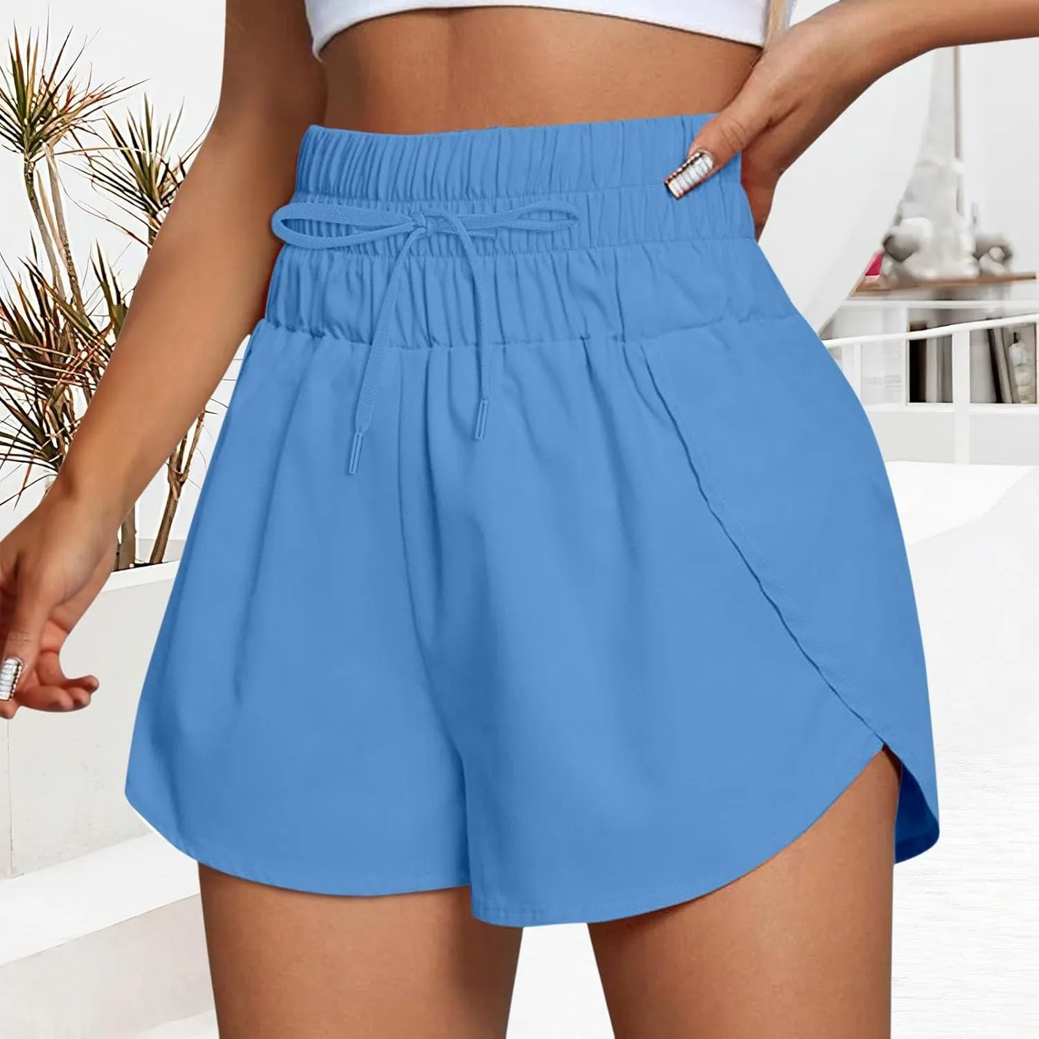 Elastic High Waisted Dolphin Athletic Running Shorts for Women 3" High Split Comfy Liner for Gym Workout