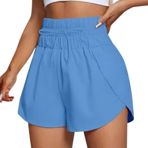 Elastic High Waisted Dolphin Athletic Running Shorts for Women 3" High Split Comfy Liner for Gym Workout