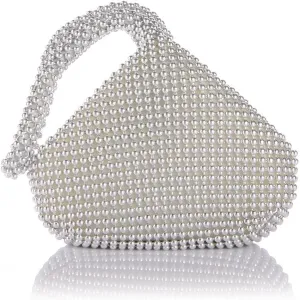 ele ELEOPTION Women Silver Beaded Clutch Purse Women's Evening Clutch Triangle Lady Evening Bag for Cocktail Wedding Party for 6.0inch Android IOS Phones