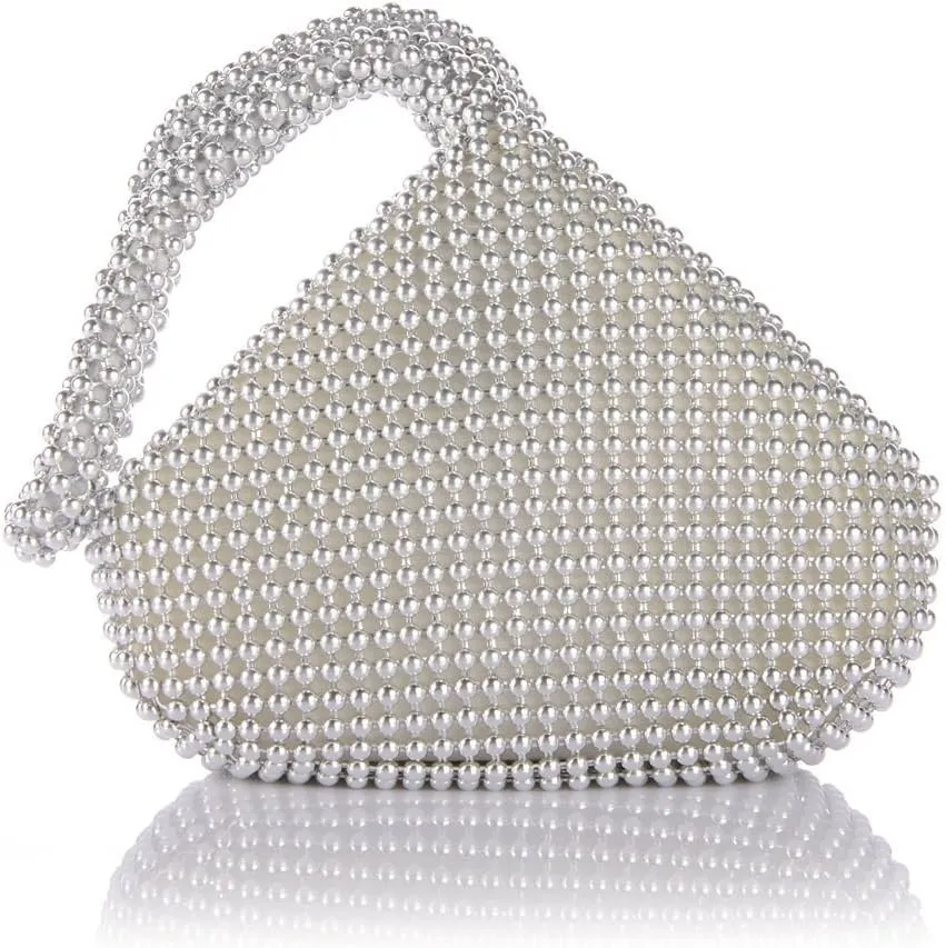 ele ELEOPTION Women Silver Beaded Clutch Purse Women's Evening Clutch Triangle Lady Evening Bag for Cocktail Wedding Party for 6.0inch Android IOS Phones
