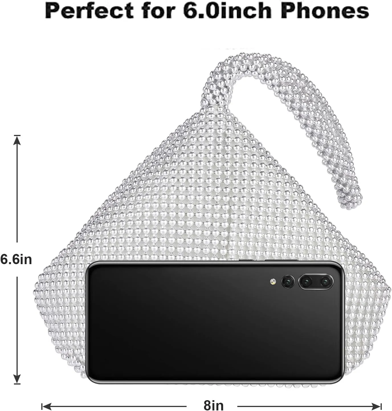 ele ELEOPTION Women Silver Beaded Clutch Purse Women's Evening Clutch Triangle Lady Evening Bag for Cocktail Wedding Party for 6.0inch Android IOS Phones