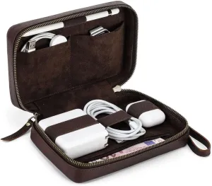 Electronic Organizer Travel Tech Case Leather Electronics Accessories Storage Box Vintage Portable Holder for Phone Charger Cables