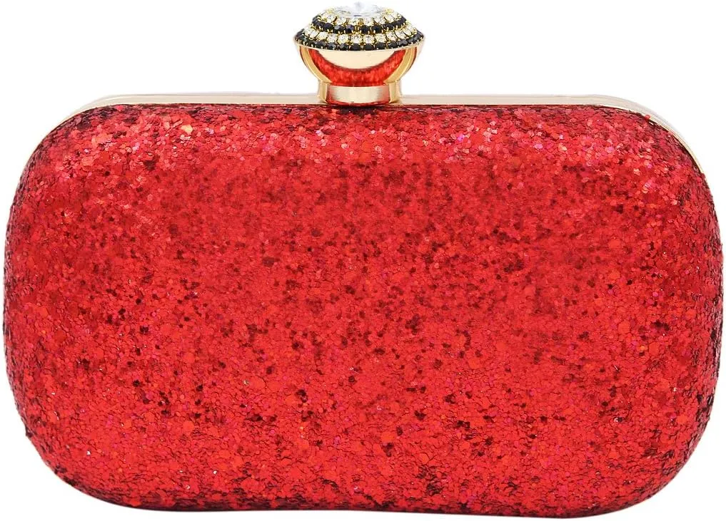 Elegant Glitter Flakes Sequin Hard Clutch Rhinestones Top Evening Bag - 4 Colors