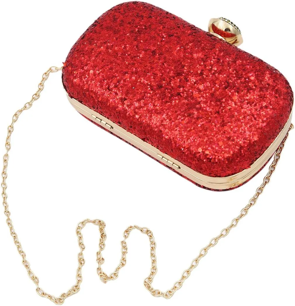 Elegant Glitter Flakes Sequin Hard Clutch Rhinestones Top Evening Bag - 4 Colors
