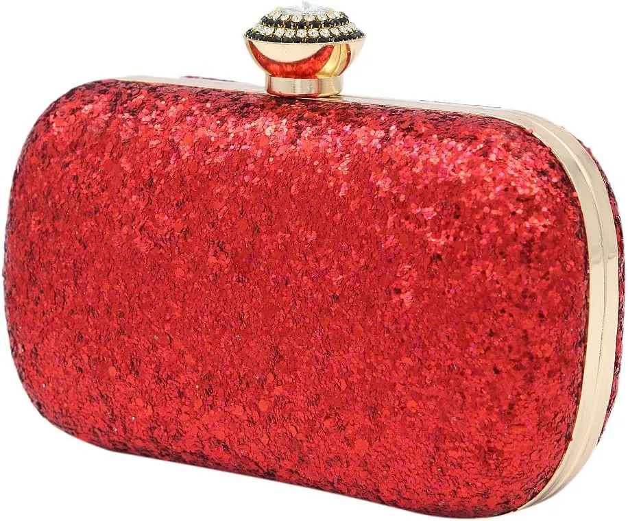 Elegant Glitter Flakes Sequin Hard Clutch Rhinestones Top Evening Bag - 4 Colors
