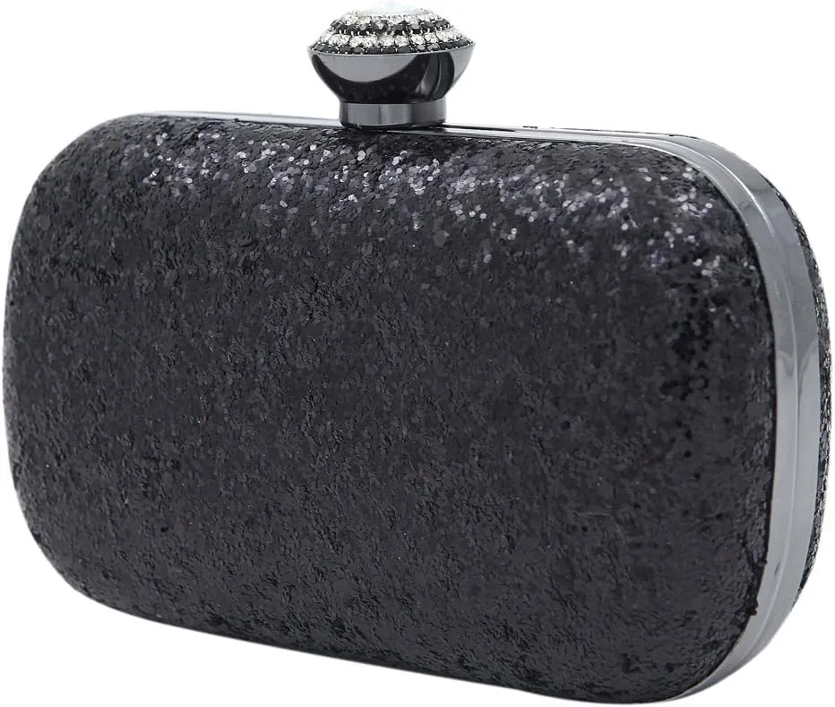 Elegant Glitter Flakes Sequin Hard Clutch Rhinestones Top Evening Bag - 4 Colors