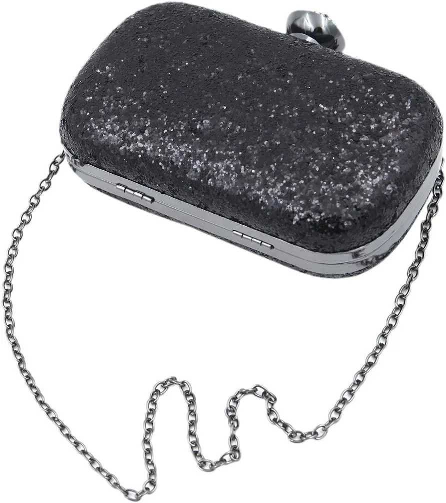 Elegant Glitter Flakes Sequin Hard Clutch Rhinestones Top Evening Bag - 4 Colors