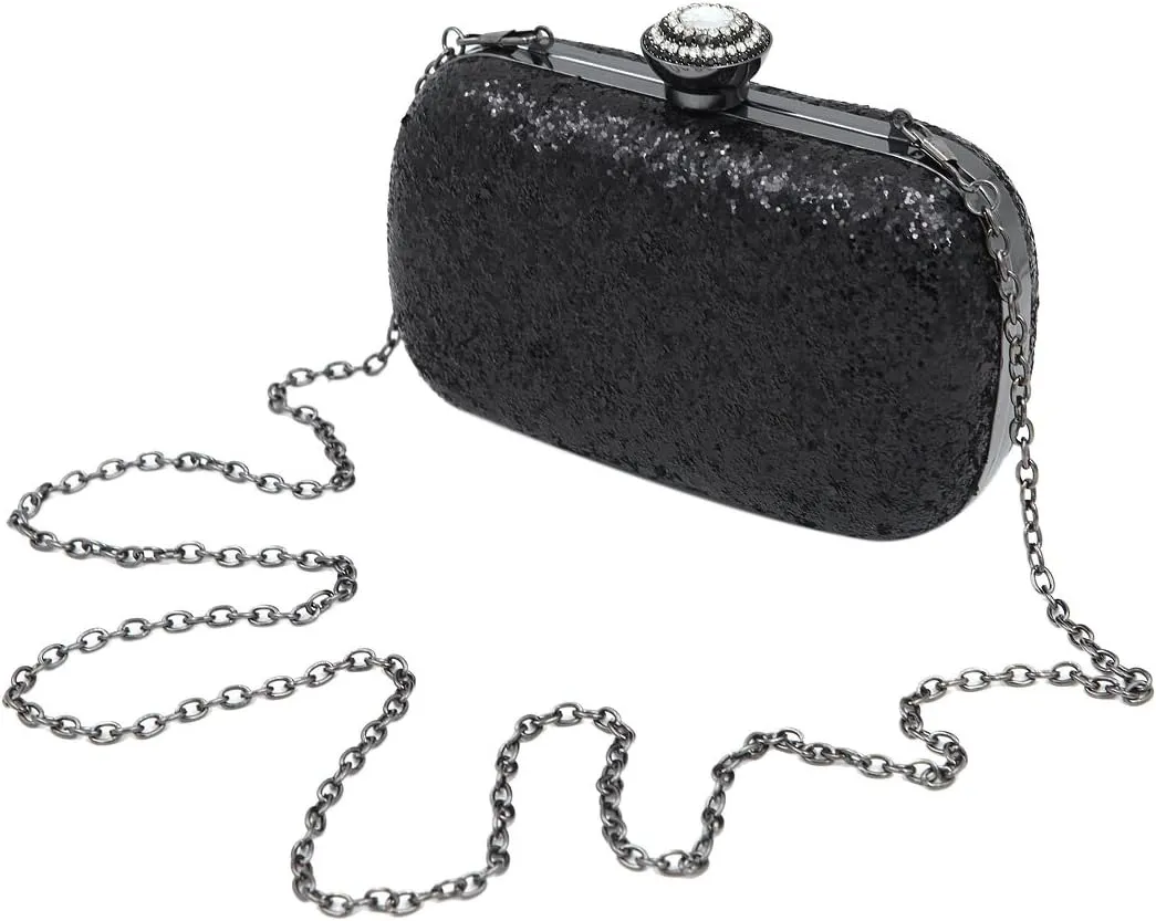 Elegant Glitter Flakes Sequin Hard Clutch Rhinestones Top Evening Bag - 4 Colors