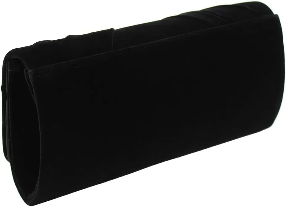 Elegant Rhinestone Bow Front Velvet Clutch Evening Bag Handbag