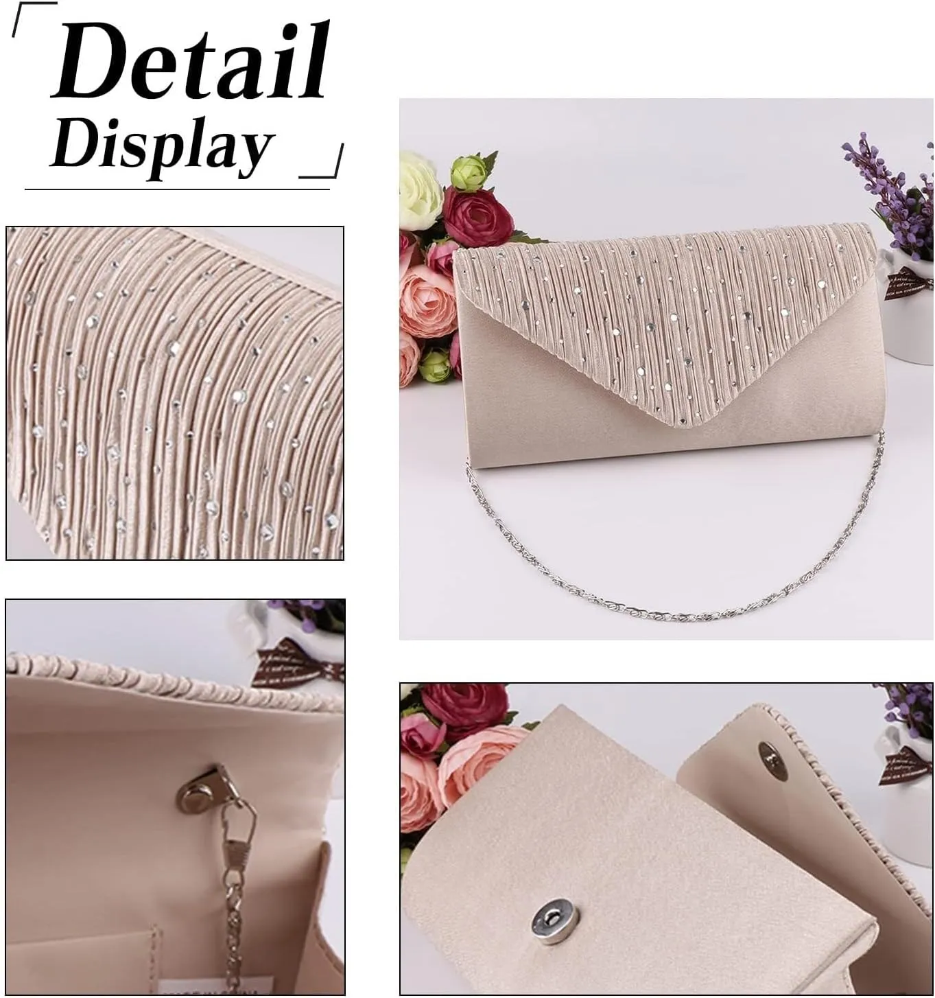 Elegant Shoulder Glitter Crossbody Evening for Women Rhinestone Clutch Envelope Handbag Bridal Wedding Purse
