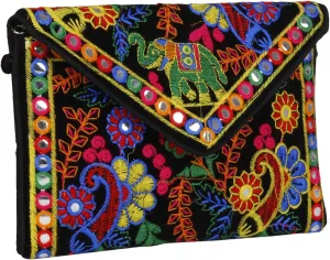 Elephant Sling Bag, Foldover Clutch, Hand Bag, Shoulder Bag & Cross Body Bag for Women & Girls (Black Color))
