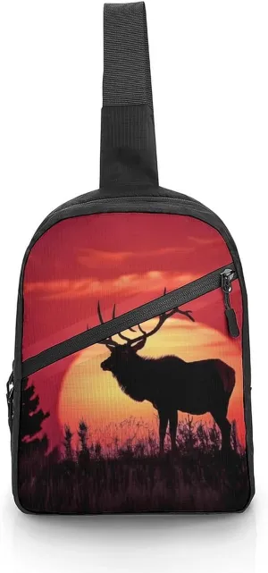 Elk in The Sunset Sling Backpack Crossbody Shoulder Bag Casual Chest Bag Travel Hiking Daypack