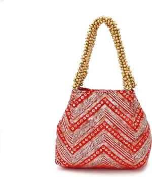 Embroidered Potli Bag with Beaded Handle | Designer Ethnic Party Clutch | Traditional Handcrafted Handbag