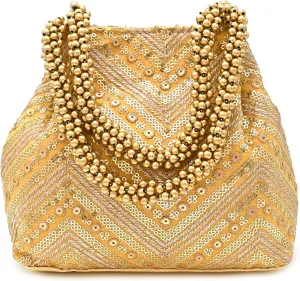 Embroidered Potli Bag with Beaded Handle | Designer Ethnic Party Clutch | Traditional Handcrafted Handbag