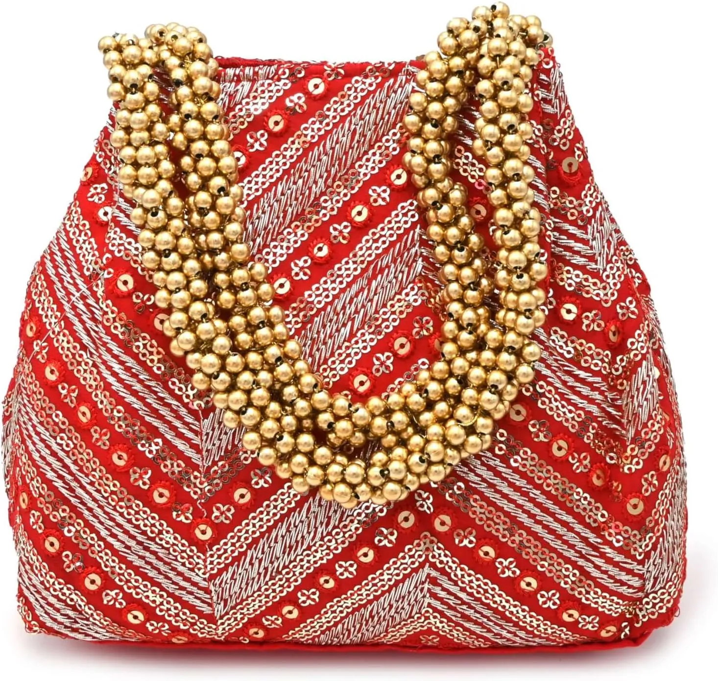 Embroidered Potli Bag with Beaded Handle | Designer Ethnic Party Clutch | Traditional Handcrafted Handbag
