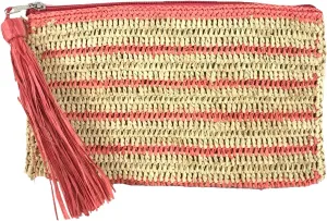 Emily Crochet Raffia Tassel Slim Clutch