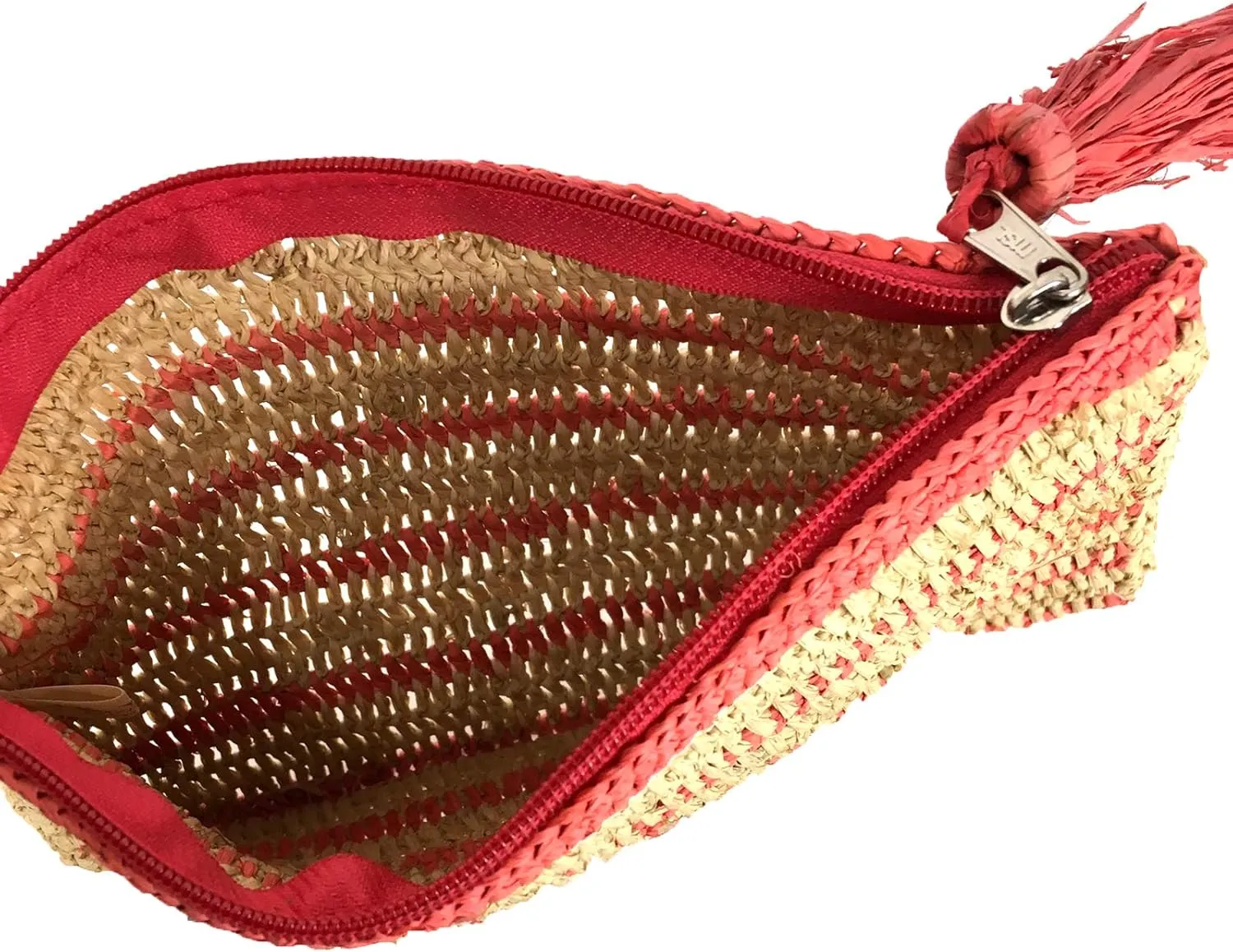 Emily Crochet Raffia Tassel Slim Clutch