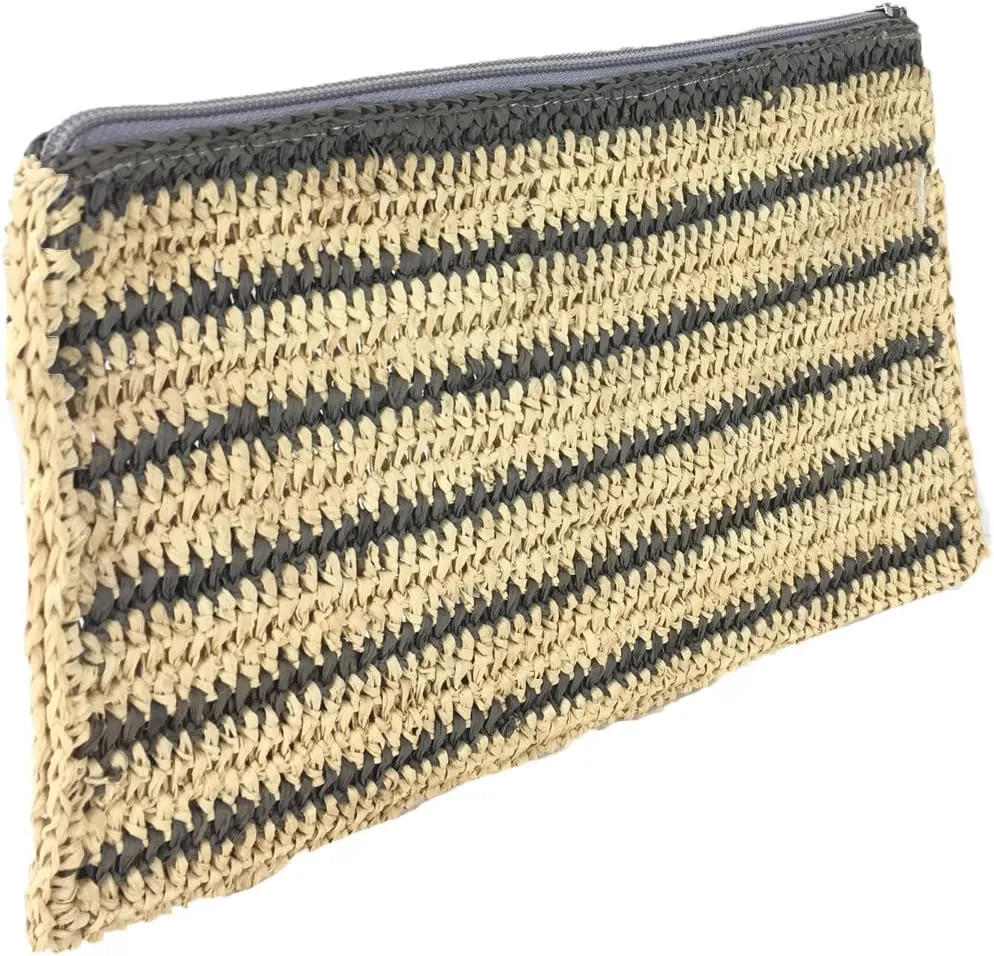 Emily Crochet Raffia Tassel Slim Clutch