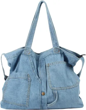 Emprier Soft Denim Handbag for Women Casual Hobo Tote Bag Retro Crossbody Bag Large Capacity Denim Purses