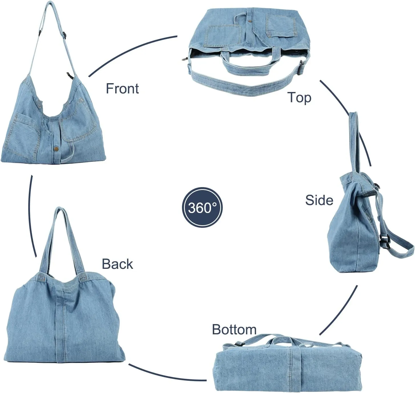 Emprier Soft Denim Handbag for Women Casual Hobo Tote Bag Retro Crossbody Bag Large Capacity Denim Purses