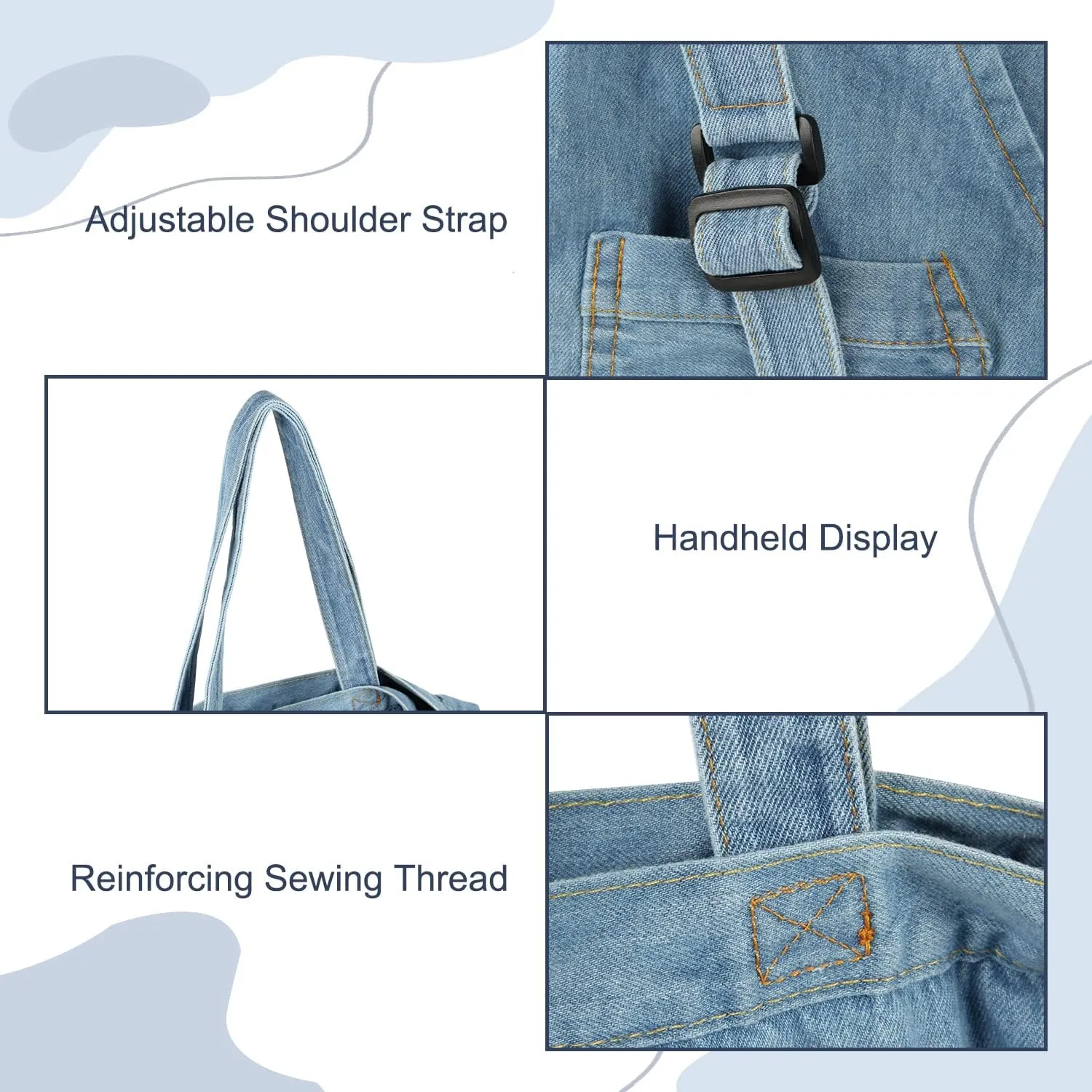 Emprier Soft Denim Handbag for Women Casual Hobo Tote Bag Retro Crossbody Bag Large Capacity Denim Purses