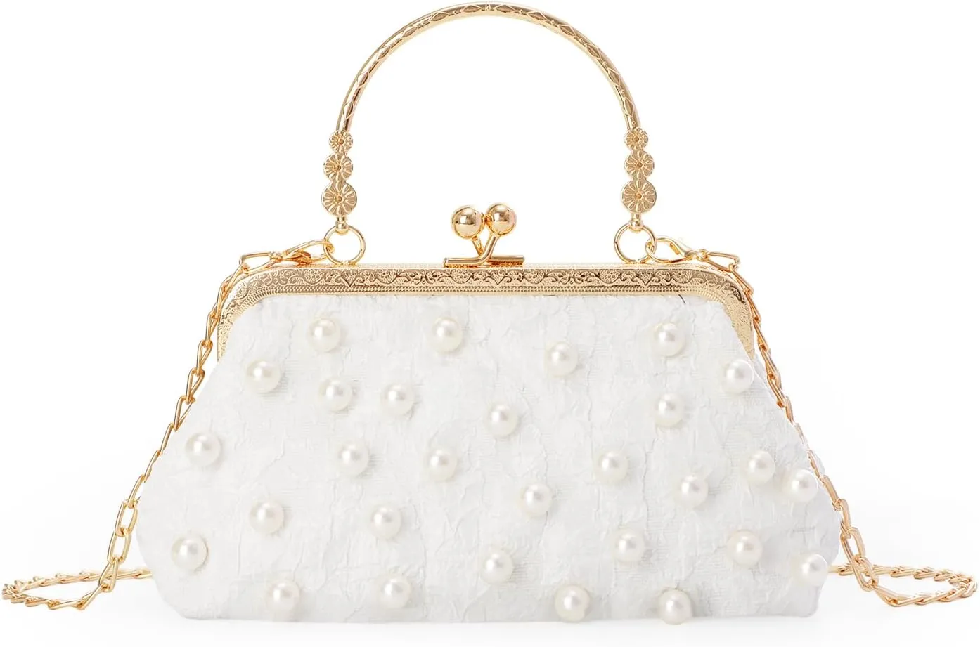 Emprier Women Beaded Evening Handbag Pearl Decoration Cute Clutch Purse Small Bridal Wedding Tote Bags