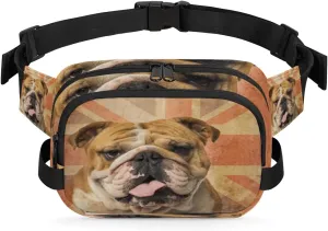 English Bulldog Retro Fanny Pack Crossbody Bags for Women Men Waist Packs Hip Bum Bag Cross Body Fanny Pack with Adjustable Strap for Running Hiking Travel