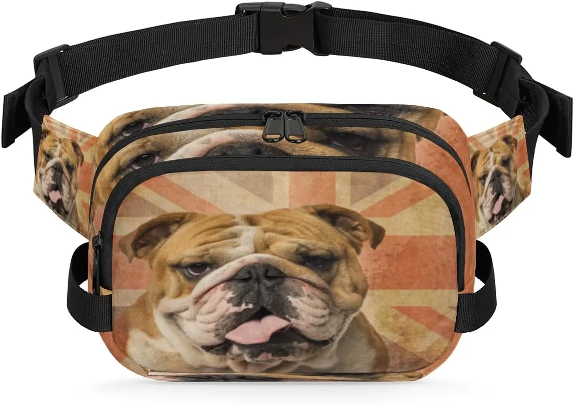 English Bulldog Retro Fanny Pack Crossbody Bags for Women Men Waist Packs Hip Bum Bag Cross Body Fanny Pack with Adjustable Strap for Running Hiking Travel