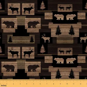 Erosebridal Deer Fabric by The Yard, Camper Upholstery Fabric, Elk Bear Tree Lattice , Wildlife Moose Fabric, Xmas Animal DIY Art Waterproof Fabric, Brown Black, 2 Yards (JCXS11889HLJ-BL_184x160)