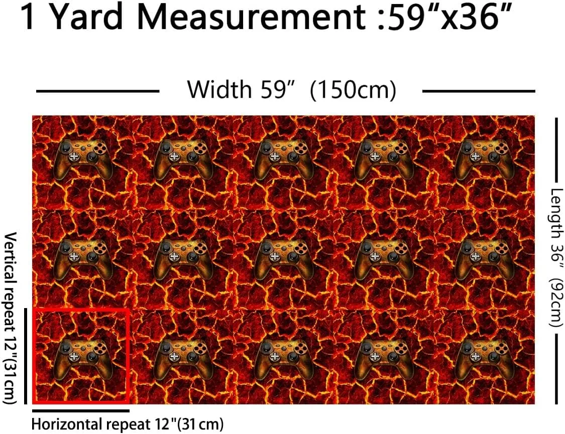 Erosebridal Gamer Fabric by The Yard,Orange Gaming Game Upholstery Fabric for Boys,Lava Backdrop Quilt Fabric,Modern Gamepad Video Games Waterproof Fabric,DIY Art Outdoor Fabric for Sewing,1 Yard